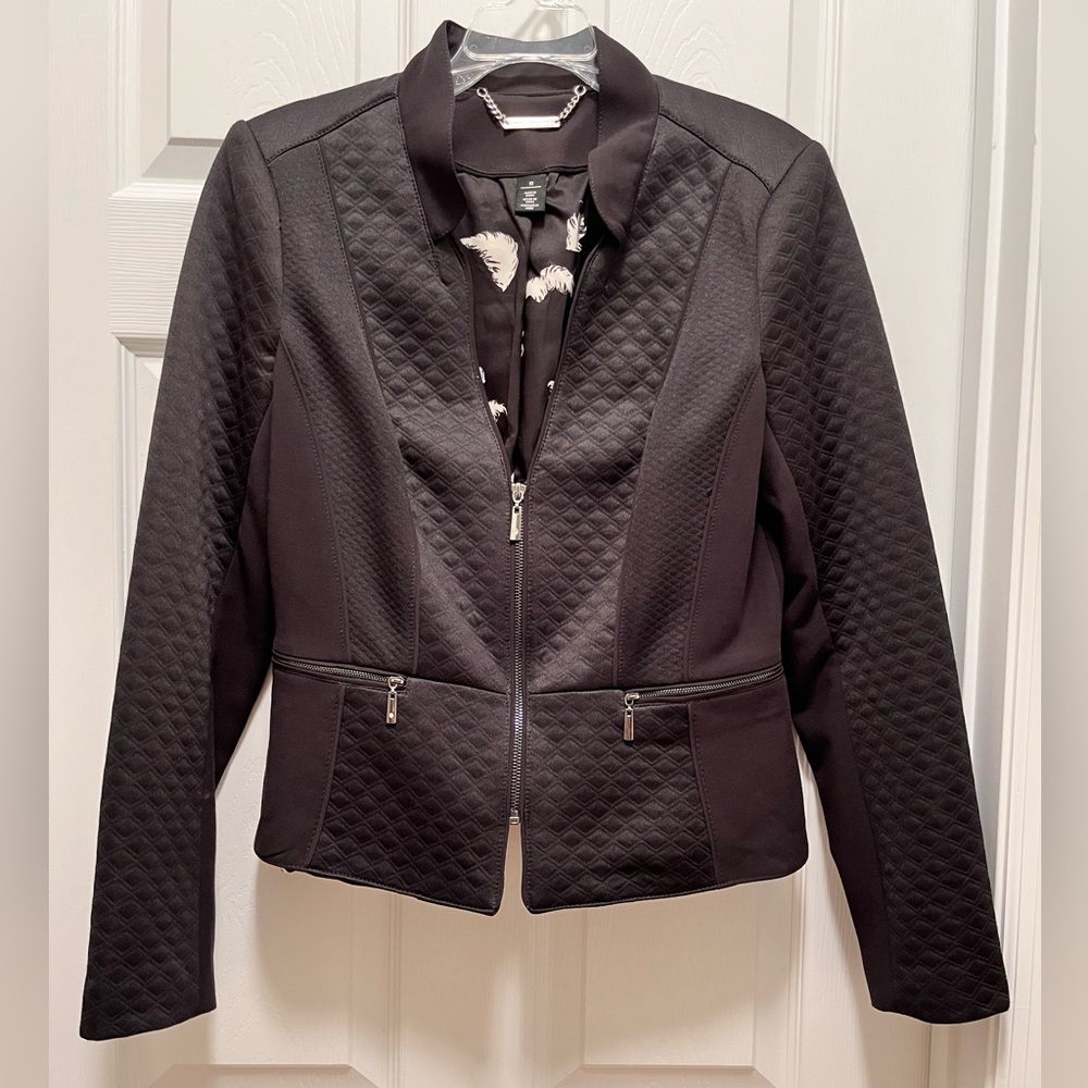 WHBM Black Multi-Textured Zip Jacket With Zip Pockets, Size 10